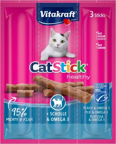 Vitakraft Cat Stick med rødspætte og omega-3 kattegodbid