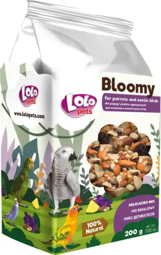 Bloomy Mix af tørrede frugter+nødder til papegøjer+eksotiske fugle 200gram